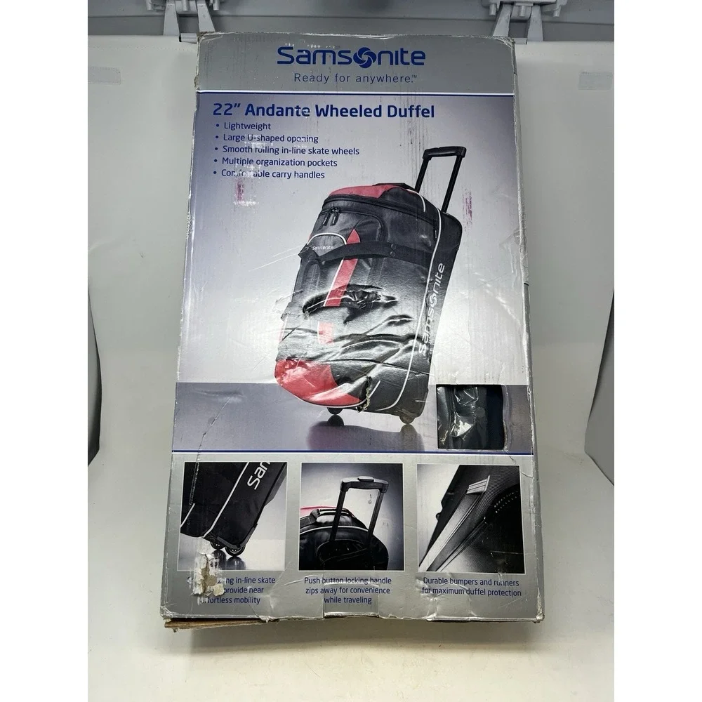Samsonite Andante 2 Wheeled Duffel Bag 22-Inch Rolling Luggage BLACK/Red New